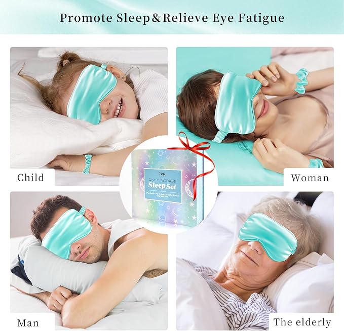 my novel things Satin Pillowcase Gift Set with Silk Satin Sleep Mask 4 Scrunchies, 2Pack Standard Size Silky Pillow Cases Luxury Sleeping 7 Pieces Set for Women Wife Female Birthday Mother Gift