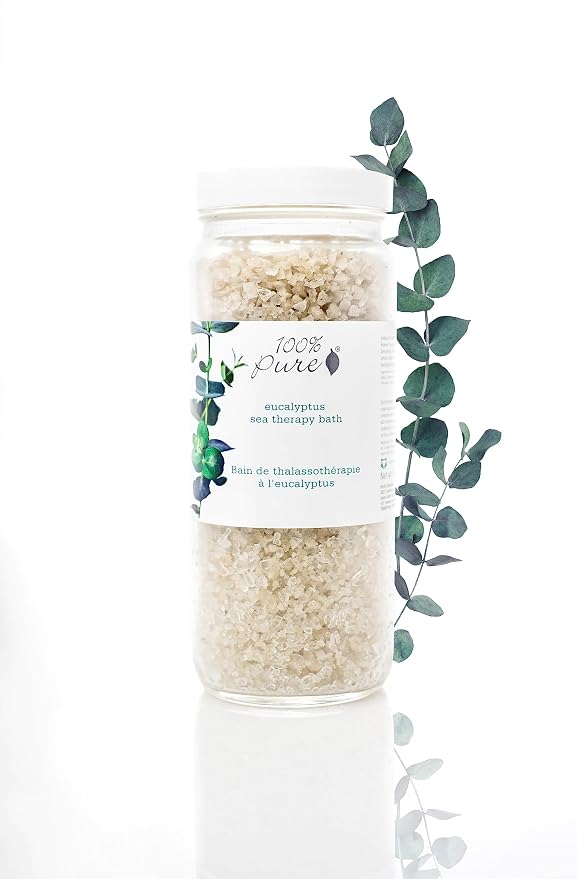 100% PURE Eucalyptus Sea Therapy Soak Bath Salts for Nourishing Skin, Relax Body & Mind Eucalyptus Essential Oils Home Spa Kit for Women & Men - 15 Oz