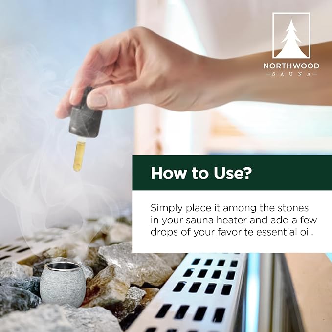 Northwood Sauna - Sauna Aromatherapy Stone Cup - Essential Oil Diffuser - Natural Rock with Stainless Steel Bowl