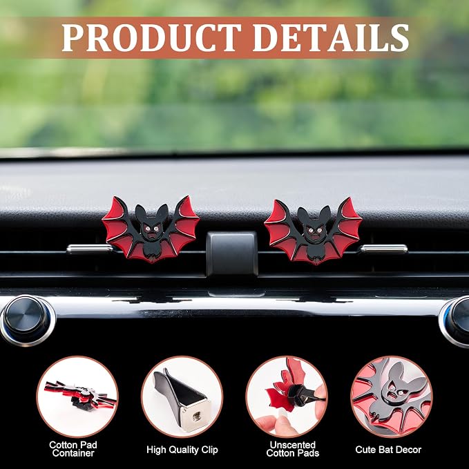Rislobx Cute Bat Air Freshener Vent Clip, 2PCS Car Vent Clips Decor, Air Diffuser Clips, Bat Car Interior Decor Accessories For Gifts