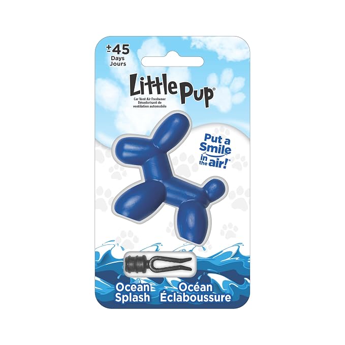 Little Pup 96603 Ocean Splash Scent, Car Air Freshener, Clips to A/C Air Vent, Alcohol-Free Fragrance Oil, Non-Hazardous and Non-Toxic Plastic, Set of 1