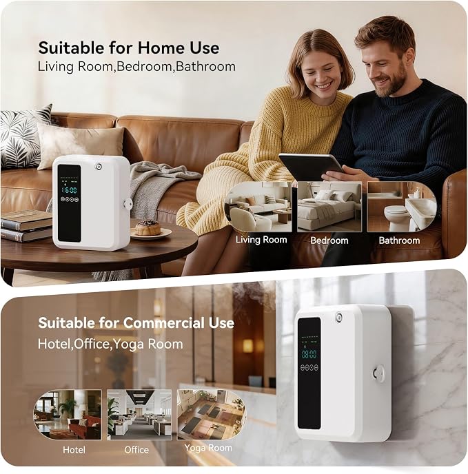Hotel Scent Diffuser for Large Room, 500ml Smart Waterless Oil Diffuser, Whole House Air Fragrance Machine with LED Display, White