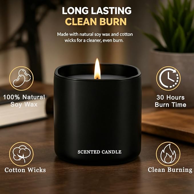 Men's Scented Candle Gift Set - 3 Pack Natural Soy Candles for Men,Teakwood, Sandalwood & Vanilla - Masculine Aromatherapy Gifts for Husband, Boyfriend, Dad & Father's Day