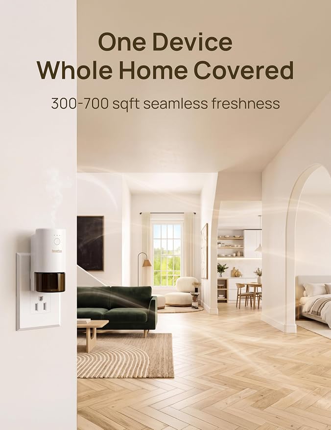 Plug-in Air Freshener for Home, Waterless Essential Oil Diffuser for Bedroom and Bathroom, Non-Toxic Formula for Pets and Nursery, 120 Days Runtime, Refillable Teak & Tobacco(Pale Gray)