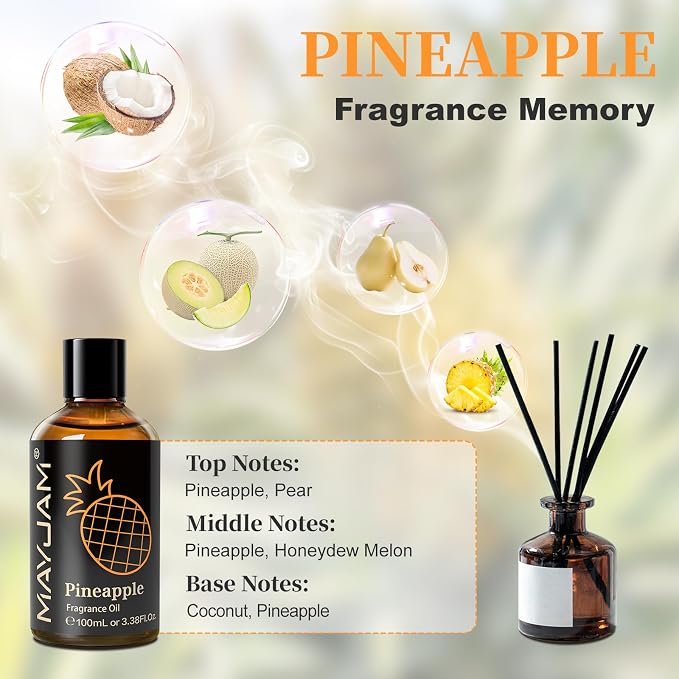 MAYJAM 100ML/3.38FL.OZ Pineapple Fragrance Oils with Glass Dropper, Essential Oils for Diffusers for Home, Long Lasting Scented Oils for Diffusers Soap Candle Making