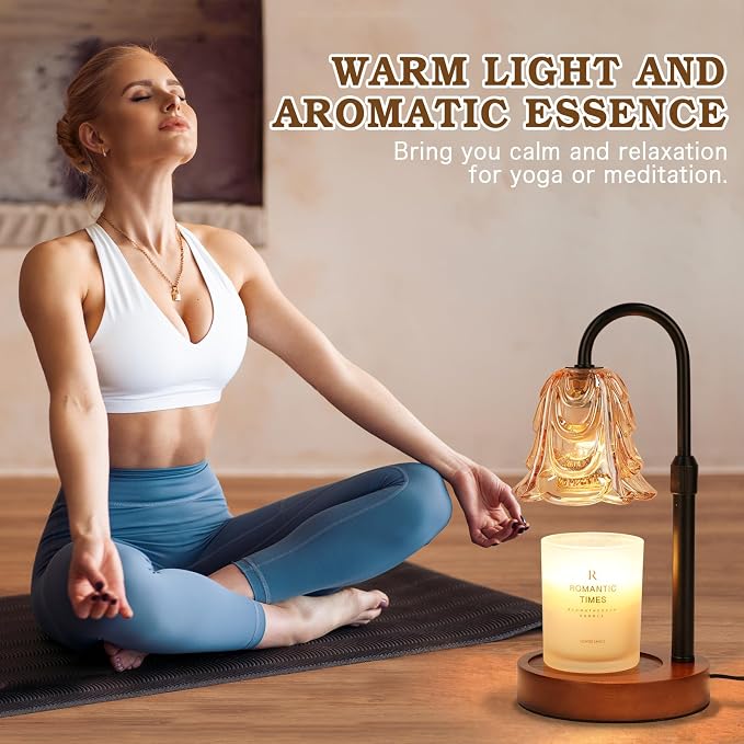 Small Candle Warmer Lamp with Timer, Adjustable Flower Lamp Warmer for Jar Candles, Unique Women Gifts for Birthday, Dimmable Candle Heater, Mothers Day Gifts, Cute Wax Warming Light with Wood Base