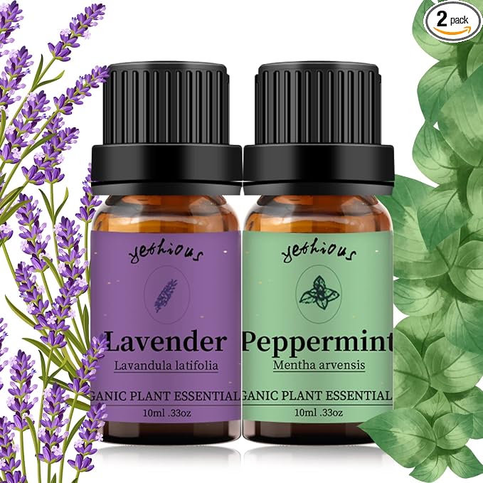 yethious Lavender Peppermint Oil Set Lavender Aromatherapy Oils for Diffuser, Perfume, Soap, Candle Making 2 Pack 10ML