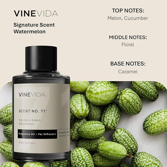 VINEVIDA [4 Fl Oz] Watermelon Fragrance Oil for Cold Air Diffusers, Essential Oils for Diffuser Oil Refill & Air Freshener Room Spray