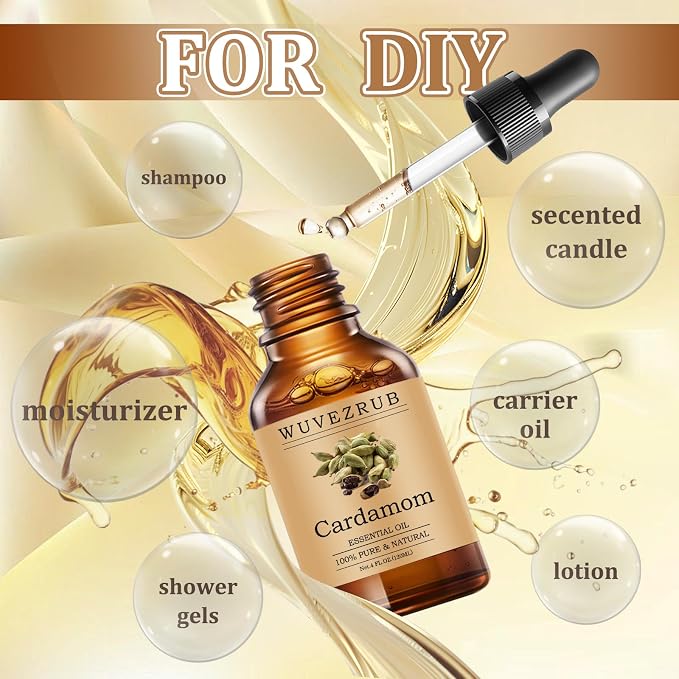 Cardamom Essential Oils 120ML, Pure Cardamom Essential Oil for Aromatherapy Diffuser - 4 Fl Oz