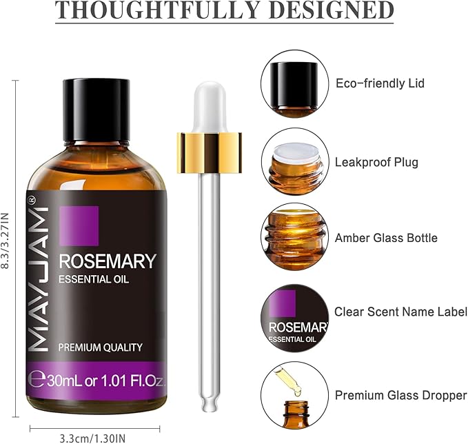 Rosemary Essential Oil 30ML/1.01FL.OZ, MAYJAM Premium Rosemary Oil Essential Oils with Glass Dropper, Great for Aromatherapy Diffuser and Candle Making