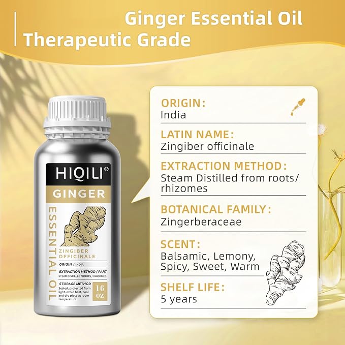HIQILI 16 Fl Oz Ginger Oil, Ginger Essential Oil for Hair, Massage, Skin - 500ML