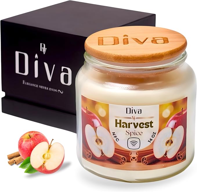 DV DIVA Apple Cinnamon Scented Soy Wax Candle Gift 14oz Anniversary, Valentine & Birthday Gift Luxury Large Candle with Hidden NFC Love Message Soft Fragrance for Home Decor & Relaxing Ambiance