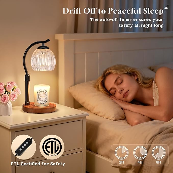 Candle Warmer Lamp with Timer - Dimmable & Adjustable Height, Modern New Home Decor Vintage House Warming Gifts Wax Melt Warmer for Jar Scented Candle, Cozy (Black)