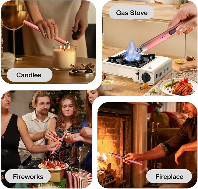 Candle Lighter Electric Rechargeable USB Plasma Arc Lighter with Safety Lock, Windproof Flameless Long Matches Lighters for Candle,Grill,BBQ,Camping,Gas Stove