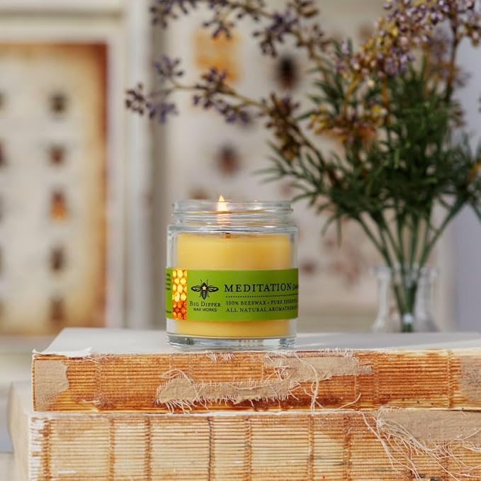 Big Dipper Wax Works Beeswax Aromatherapy Candle, Meditation - Cedarwood & Balsam, 100% Natural, Apothecary Glass, 20-Hour Burn, Relaxation & Calm, 2" x 2.5"