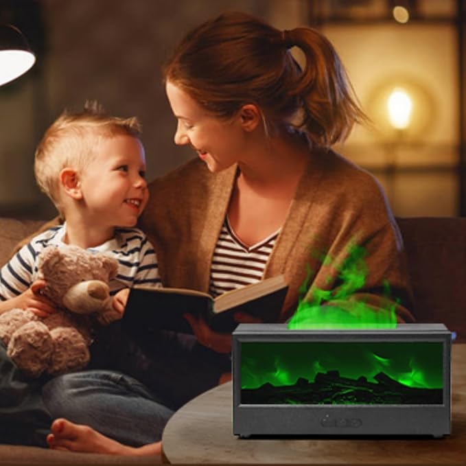 Essential Oil Diffuser Flame Colorful Water Vapor Fireplace Diffusers Fire Humidifier for Aromatherapy Aroma Therapy Machine (Black Fireplace (Short Version))
