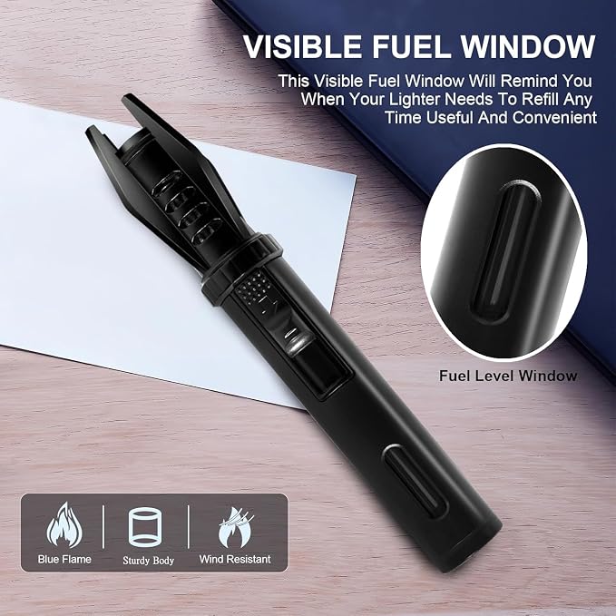 Camping Mini Torch Lighter EDC Windproof Small Lighters with Visual Window Refillable Gas Pocket Tactical Jet Flame for Hiking Survival Kitchen Grill Fireplace Home Candle BBQ, 5" (Without Butane)