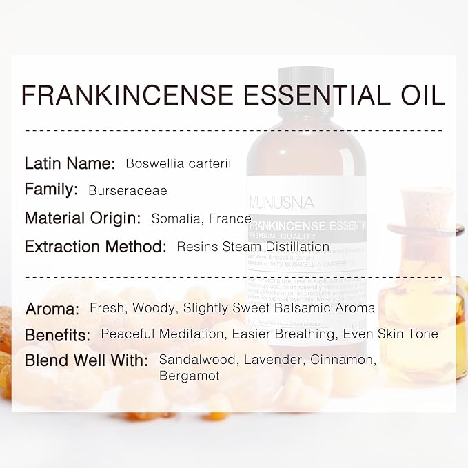 Frankincense Essential Oil 100ML,100% Pure Natural Frankincense Oils Premium Grade Aromatherapy Oil for Hair, Face, Skin, Body Care, Diffuser, Massage, Soap and Candle Making