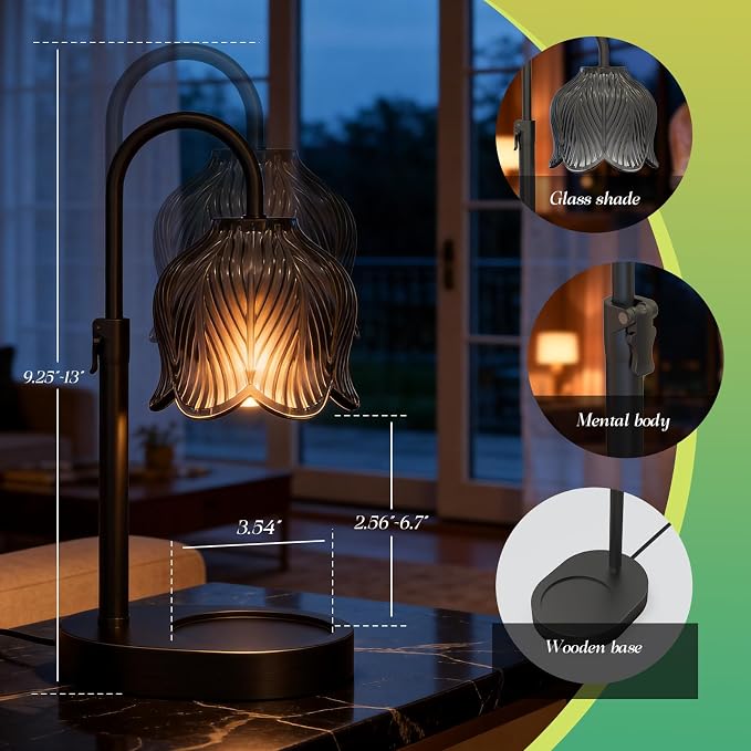 Candle Warmer Lamp with Adjustable Height - Flameless 4-Level Dimmable Wax Warmer, Timer Function & Stylish Design in Multiple Colors (Black07)