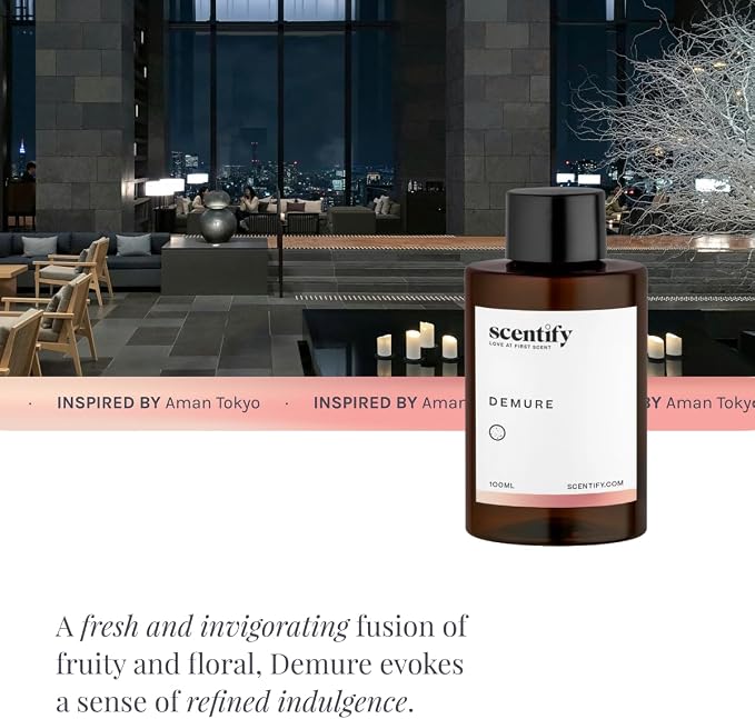 Scentify Demure Aroma Oil Refill for Diffusers – Fresh Citrus & Soft Floral Scent with Musk & Sandalwood – Luxury Aromatherapy Fragrance Oil 100ml / 3.38oz