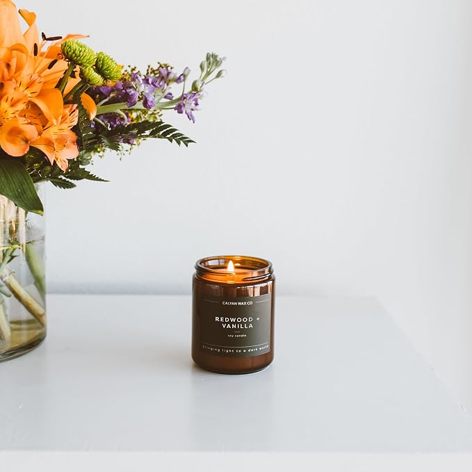 Calyan Wax Co. Home & Holiday Scented Candle - 57 Hour Burn - Luxury Clean Soy Wax Candles - Long Lasting Amber Glass Jar Candle for Home - 7.2oz