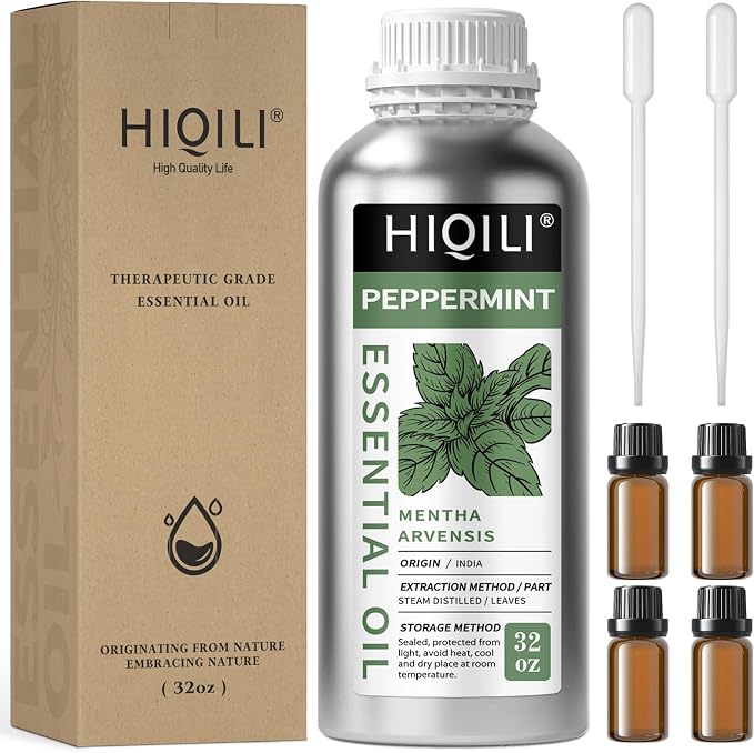 HIQILI Peppermint Essential Oil 32oz Aromatic Oil for Freshening Air, Hair Care, DIY Soap, SPA & Home Use
