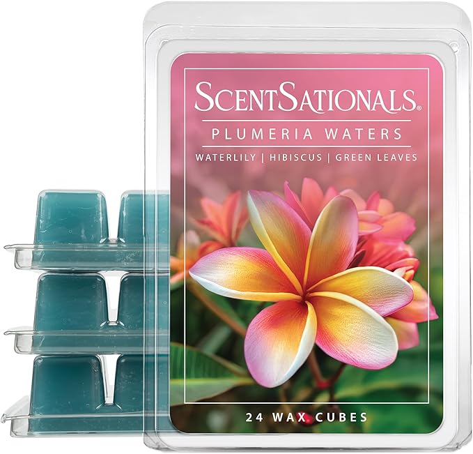 Scentsationals Plumeria Waters Scented Wax Melts - Waterlily, Hibiscus, & Green Leaves, 10oz (24 Cubes)