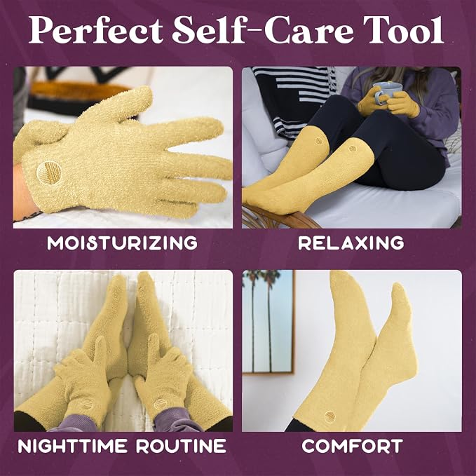 Purple Canyon Moisturizing Socks and Gloves Set | Yellow Fuzzy Socks and Gloves with Aloe and Vitamin E for Women | Women's Gifts for Self-Care