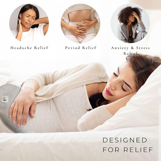 Stillnus Crescent Moon Aromatherapy Pillow – Herringbone Cream – Organic Lavender & Flaxseed Compress for Period Pain, Neck & Shoulder Tension – Hot & Cold Therapy Gift for Women’s Self-Care