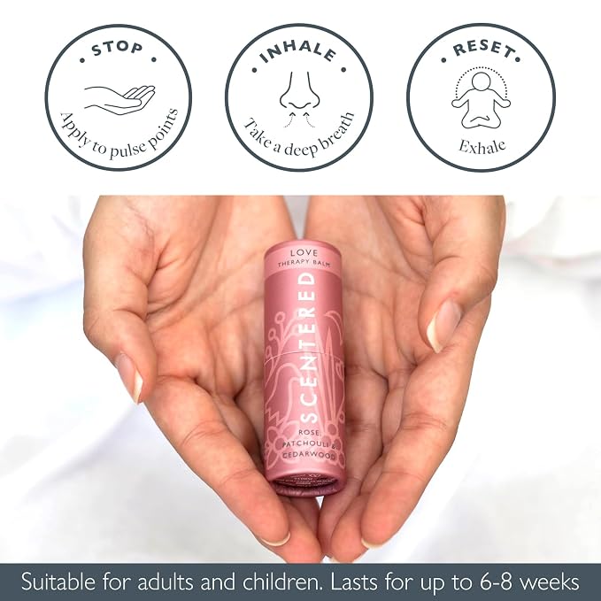 Scentered Aromatherapy Balm Stick - Love - Rose Essential Oils Rub On for Emotional Regulation & Balance with Ylang Ylang & Cedarwood - Gifts for Valentines Day for Her