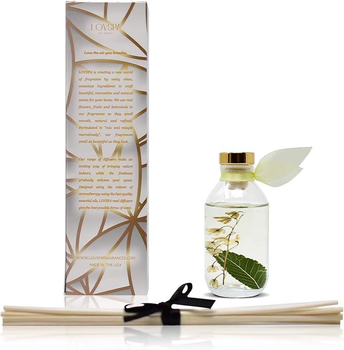 Japanese Honeysuckle Diffuser Set, Luxury Home Fragrance, Room Scent | Honeysuckle, crimson rose, and floral bouquet profile, shelf decor, guest bath, decorative glass bottle, home aroma