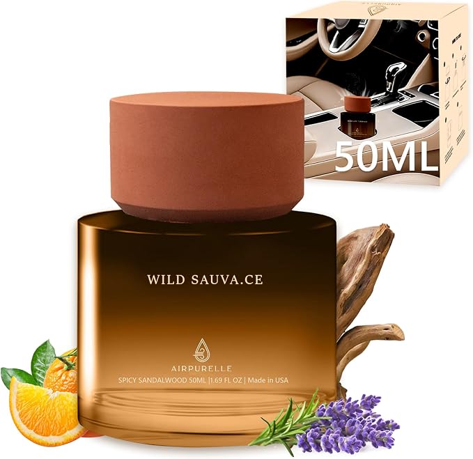 Car Air Freshener 50ML (1.7 FL OZ) Car Air Fresheners Fragrance - Woody Citrus Fragrance Oil Air Diffuser for Car, 180+ days Long Lasting Perfume, Car Air Freshner Aroma Stone Cap Design, Made in USA