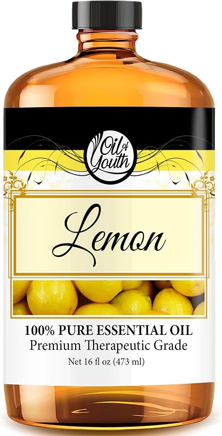 Oil of Youth - Lemon Essential Oil (16oz Bulk) Pure Therapeutic Grade Essential Oil for Aromatherapy, Diffuser, Skin Therapy, Calming