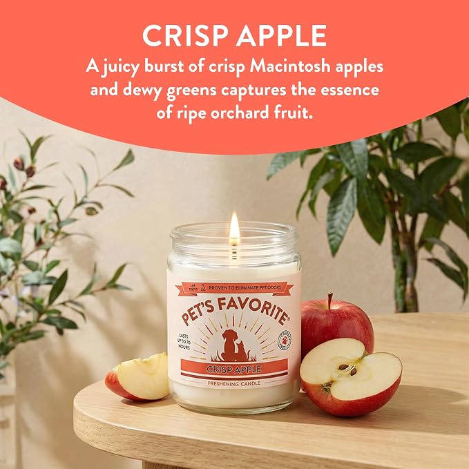 Pet's Favorite Pet Odor Candle, Clean Burning, Long Lasting Apple and Pumpkin Scented Candle with a Natural Fiber Wick and 70 Hour Burn Time, Crisp Apple and Pumpkin Spice - Pack of 2