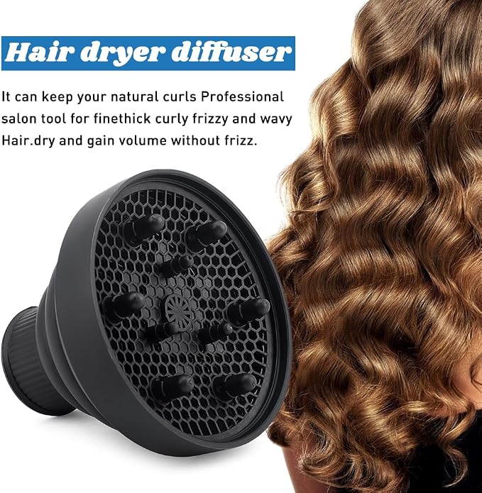 Universal Collapsible Hair Dryer Diffuser, Travel Hair Dryer Diffuser Attachment with Comb, Portable Hairs Diffusers Blow Dryers Attachment for Natural Thick Hairs(Black)