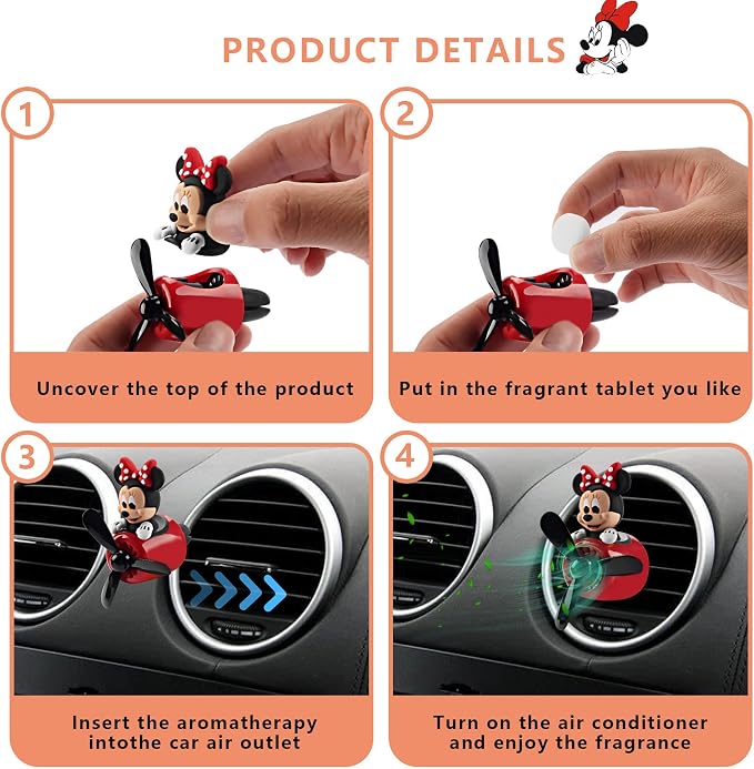 2Pcs Car Air Fresheners Cute Cartoon Mouse Pilot Men Women Car Perfume Rotating Propeller Automotive Air Outlet Fan Creative Diffuser Car Decoration (M.ickey+M.innie)