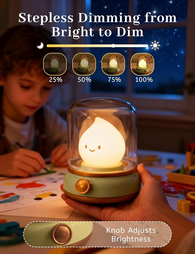 WANIDEA Chibi Flame Lamp, Sleep White Noise Machine Night Light,Waterproof Shower Lamp5 White Noise with 4 Level Volume Adjustment, Rechargeable Lamp,Decor,Gift for Girls
