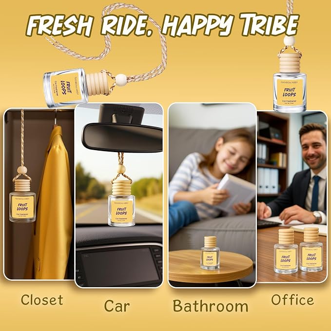 RAINBOW ABBY Hanging Car Air Freshener Diffuser 2 Pack - Fruit Loops Fragrance Oil, 45+ Days Long Lasting, Essential Oil Diffuser for Car