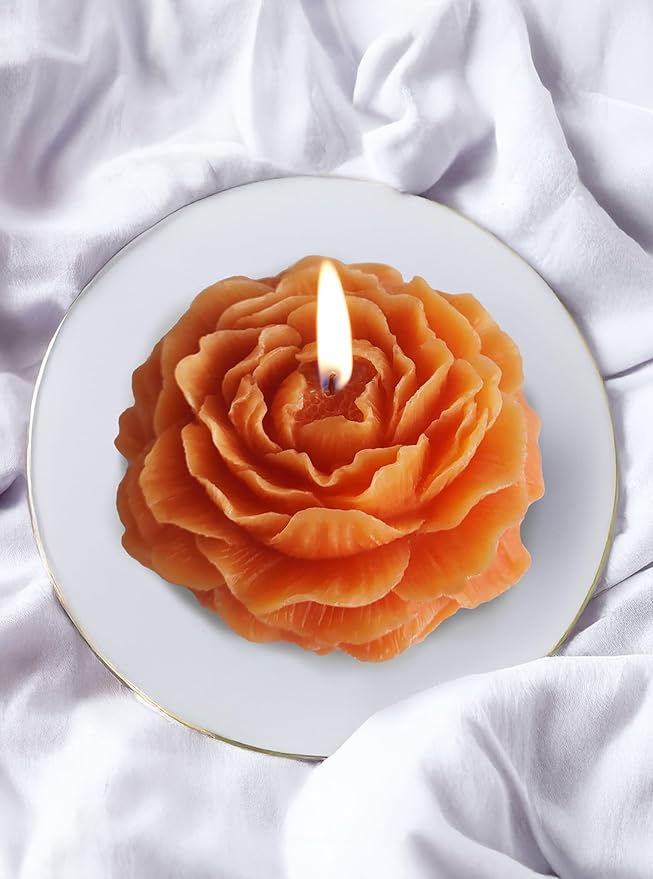 Peony Flower Shaped Candle with Scent, Soy Wax Blend Aromatherapy Candle, Gift Candle, Gifts for Women, Candles for spa, Stress Relief, Meditation, Wedding, Home Decor, Relaxing Atmosphere, (Orange)