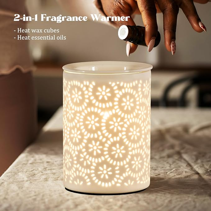 Floral Wax Melts Warmer, Ceramic Wax Warmer for Scented Waxes, Fragrance Oil WaxMelter, Electric Waxes Burner for Home Decor, Yoga, Bath, Relaxing Spa Gifts for Women