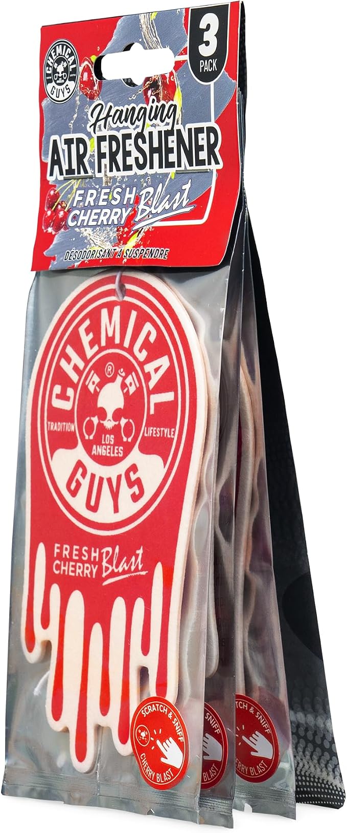 Chemical Guys Hanging Air Freshener, Fresh Cherry Scent 12 Pack, Great for Cars, Trucks, SUVs, RVs, Home, Garage, Workspace, Dorm Room & More (4 x 3 Packs) - AIR40604