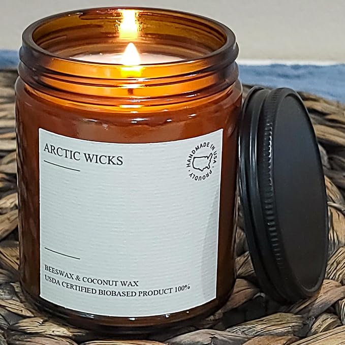 Arctic Wicks Scented Coconut Beeswax Candles | Coconut Beeswax Non Toxic Candle 9oz Amber | Farmhouse Candles Non-Toxic Clean Burn 100% USDA Certified Biobased (Honey Spiced Pear)