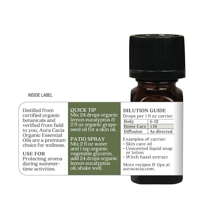 Aura Cacia Organic Lemon Eucalyptus Essential Oil, 0.25 FZ
