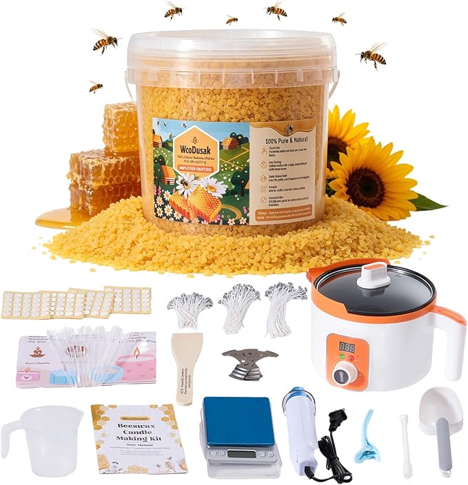 Beeswax Candle Making Kit, 6LB (96oz) 100% Organic Bees wax Pellets with Electric Wax Melter & Premium All-in-One Candle Making Supplies, Beeswax as Multipurpose Raw Material for Various DIY Crafts