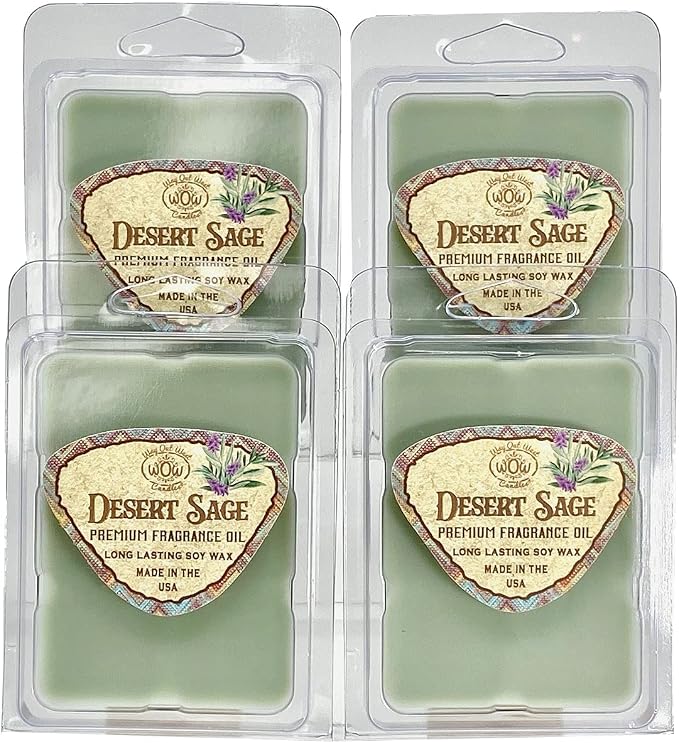 Scented Wax Melts for Wax Warmers - Highly Fragrant Air Freshener - 4 Pack Set of 6 Melt Cubes - Made in USA by Way Out West Candles (4, Desert Sage)