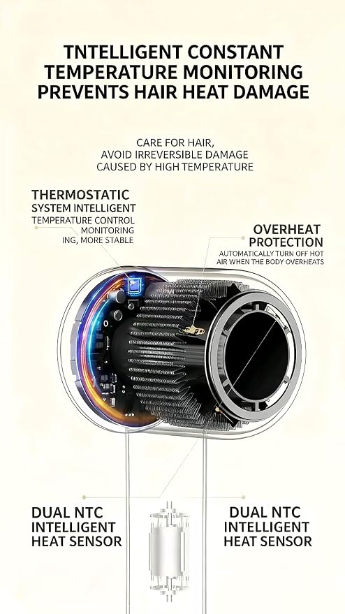 STFF ion Hair Dryer high Speed brushless Motor with Blow Dryer Diffuser,1400W Ultra-Fast Dryer,Ultra-Ligh, Low Noise,Intelligent LCD Display,for Women/Children