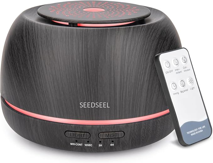 SEEDSEEL 300ML Essential Oil Diffuser,Ultrasonic Aromatherapy Diffuser, 7-Color Gradient Lights, Remote Control, 8 Hours Run Time, Suitable for Home,Office