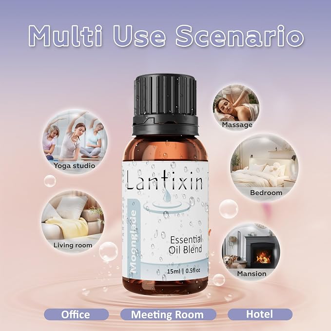 Lantixin Calming Essential Oil Blend – Lavender, Roman Chamomile & Rosemary in Natural Base – Relaxing Aromatherapy Scent for Diffuser, Sleep, Spa – for Home, Hotel – 0.5 Fl Oz (Moonglade Soothing)