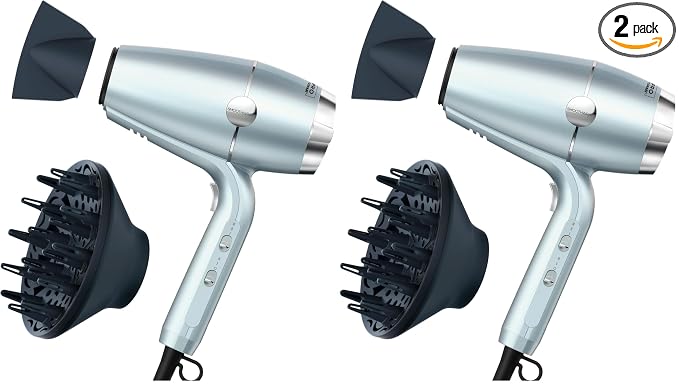 Infiniti PRO CONAIR SmoothWrap Hair Dryer,Blow Dryer with Diffuser and Concentrator Attachments,Advanced Plasma and Ceramic Technology for Less Frizz,More Volume-and Body,Mint,(Pack of 2)
