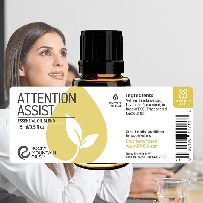 Rocky Mountain Oils Attention Assist Essential Oil Blend with Essential Oils - Energizing Essential Oil for Focus - 15ml, Best for Essential Oil Diffuser